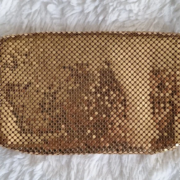 Metallic Gold Evening Clutch with Mesh Detail - Picture 2 of 3